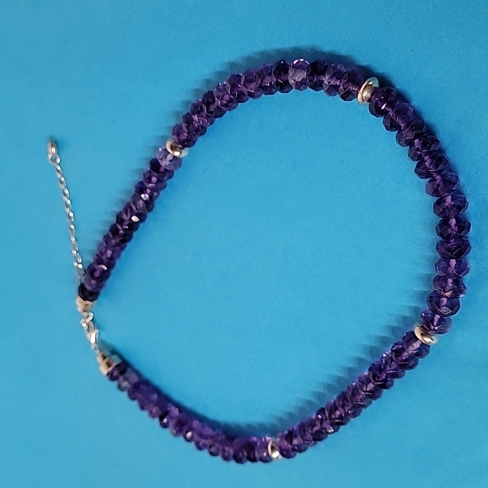 Natural Amethyst Beaded Purple 4mm-5mm Faceted Rondelle Bead Necklace